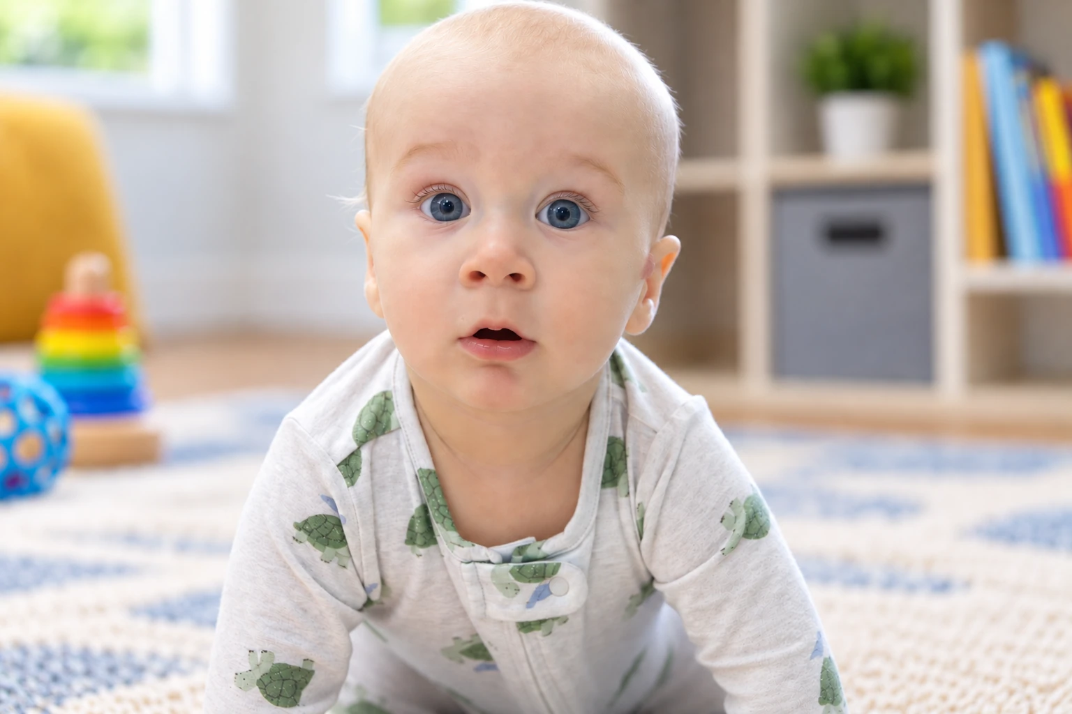 Infant care baby looking at the camera